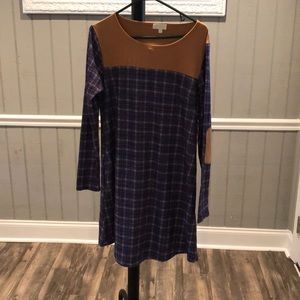 Plaid dress with brown elbows new never worn